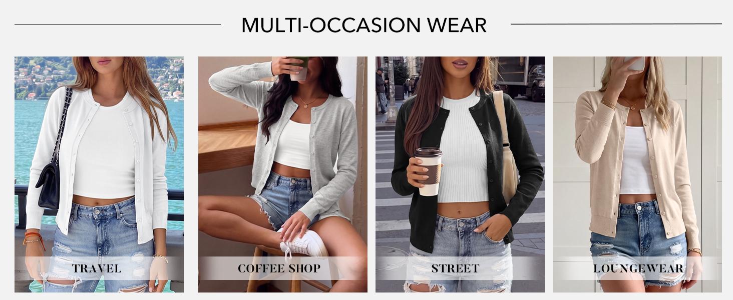 Women's Lightweight Acrylic Blend Crew Neck Knit Cardigan - Cute Soft Button-Down Layering Top for Office, Spring, Fall Knitwear Womenswear loose fit sweater