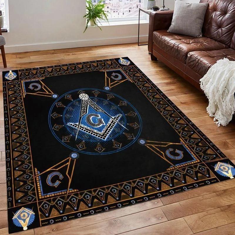 Masonic Square and Compass Flannel Area Rug - Freemasonry Symbol Print Soft Mat for Living Room, Non-Slip Lodge Home Decor #MasonicRug #FreemasonryMat #LodgeHomeDecor #SquareCompassCarpet #NonSlipFlannelRug