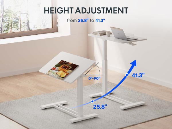 【TikTokShopBlackFriday】FLEXISPOT Mobile Adjustable Overbed Table, Bedside Standing Desk with Wheels, Rolling Laptop & Computer Cart, Portable Workstation for Home, Office, Bedroom, Hospital, Dorm, with Tiltable & Foldable Options