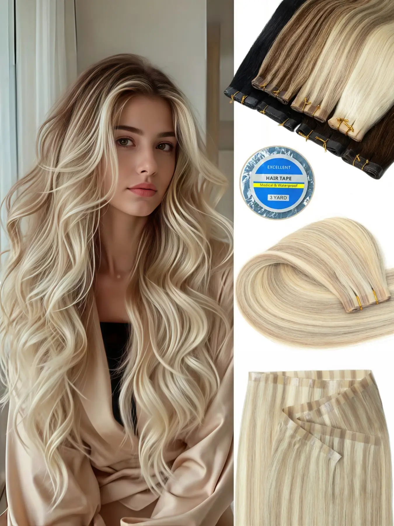 PU Weft Human Hair Extensions, Premium Real Human Hair, Easy Home Application, Comfortable All-Day Wear, Transform Thin Hair to Full Lush Locks, Weave Hair Extensions