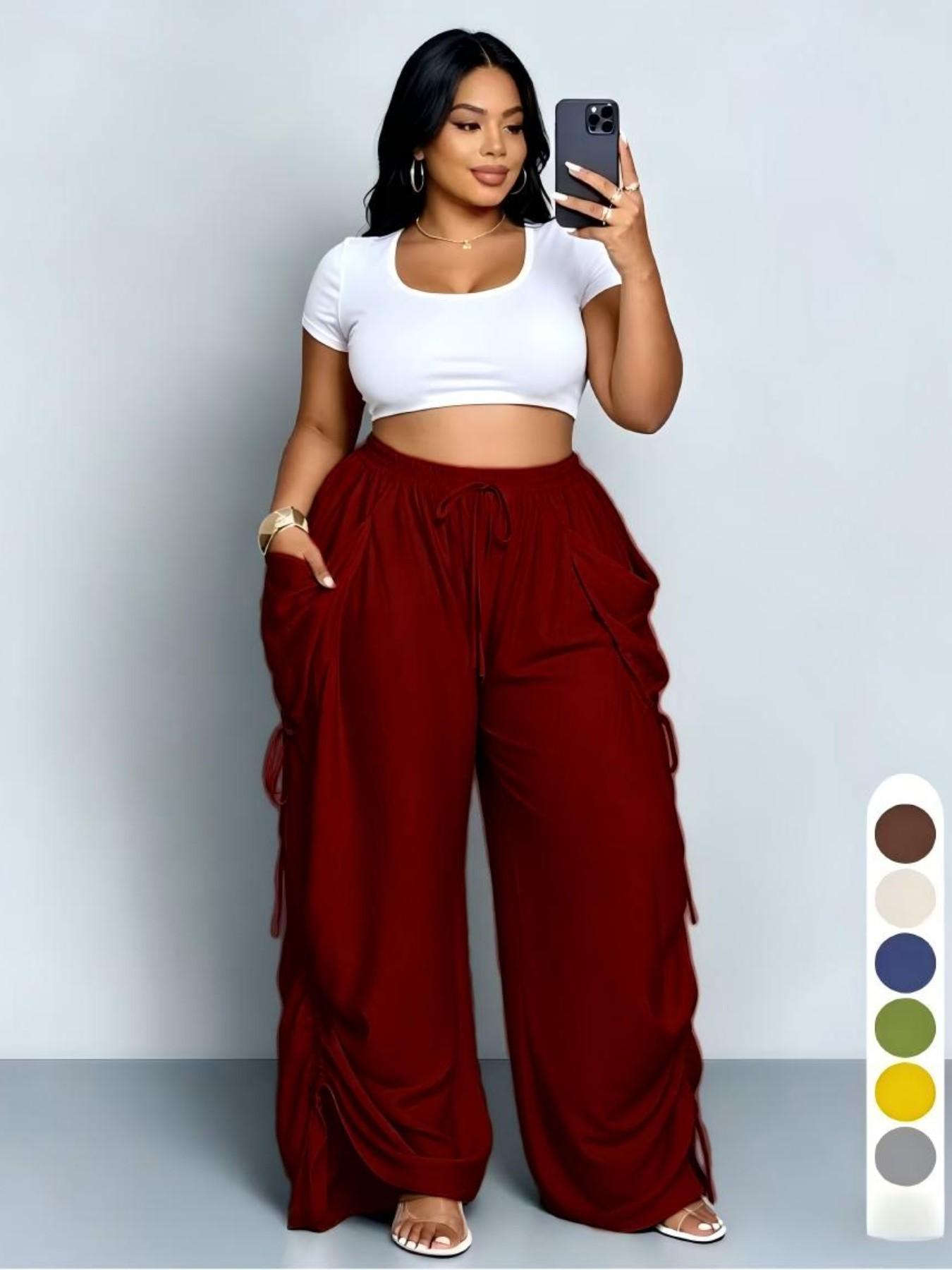 Women's Harem Pants, Casual High-Waisted, Medium Stretch, Thin Fabric, Drawstring Waist with Pockets, Versatile Street Style, Streetwear, Bottom, Casual Elastic Waisted