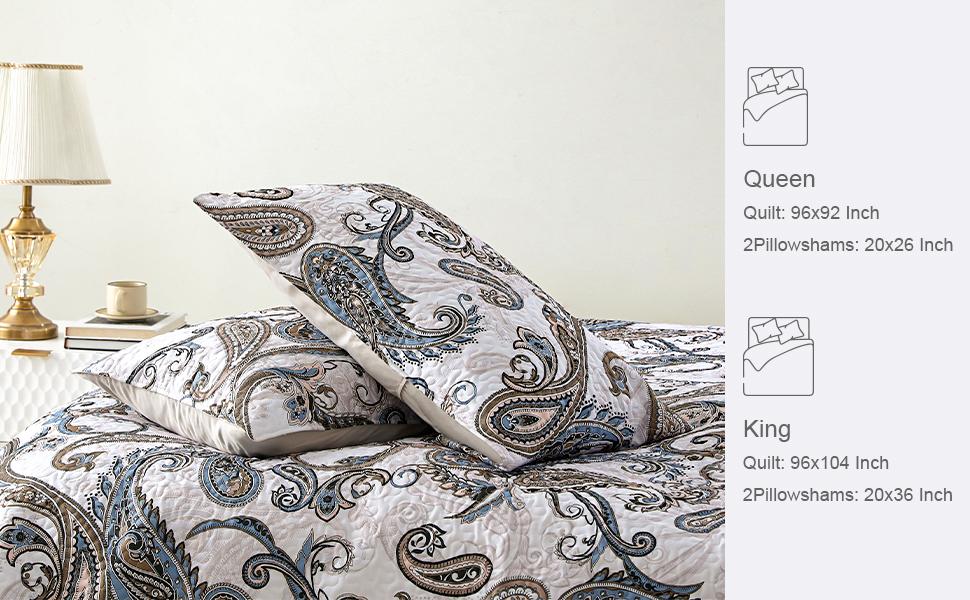 【blackfriday/cybermonday】Whale Flotilla Reversible Paisley Quilts, Lightweight Boho Printed Bedspreads Coverlets Quilt Bedding Set with 2 Pillow Shams for All Seasons