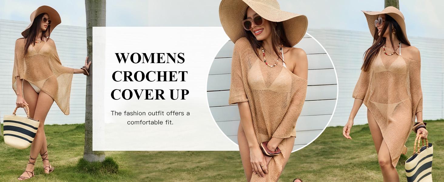 Saodimallsu Womens Sheer Cover Ups Lightweight Crochet Knit Mesh Shrug Summer Trendy Batwing Sleeve Boho Poncho Tops tiktokshopspringglowup
