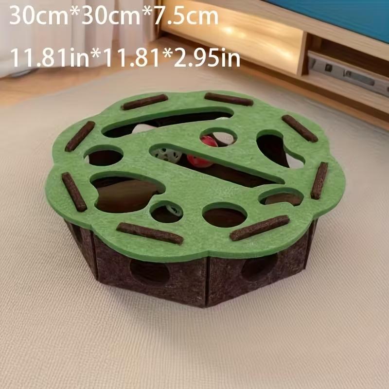 Interactive Cat Scratching Toy with Paw Print, Puzzle Box & Heavy-Duty Scratching Posts, No Battery Needed, Indoor Activity Center