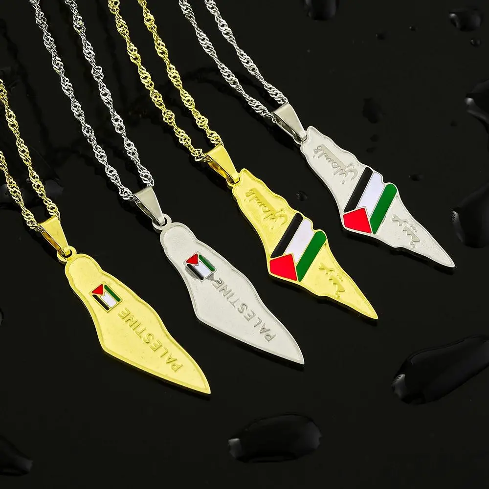 Fashion State of Palestine Map Flag Pendant Necklace Stainless Steel Men Women Ethnic Maps Jewelry Gift