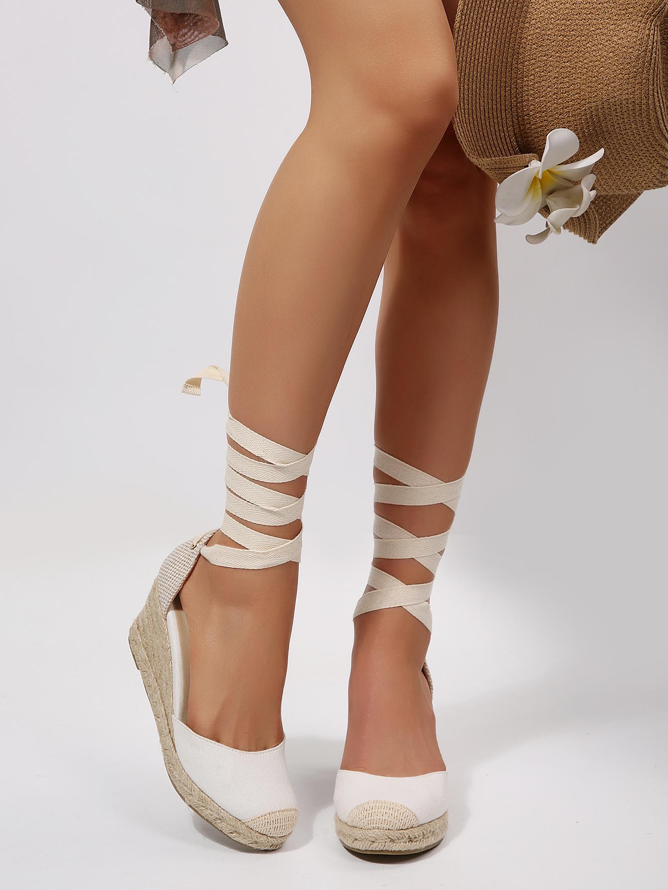 mysoft Women's Stylish Closed Toe Lace-Up Ankle Wrap Platform High Heel Espadrille Wedge Sandals - Summer Casual-Dressy Footwear, Laces