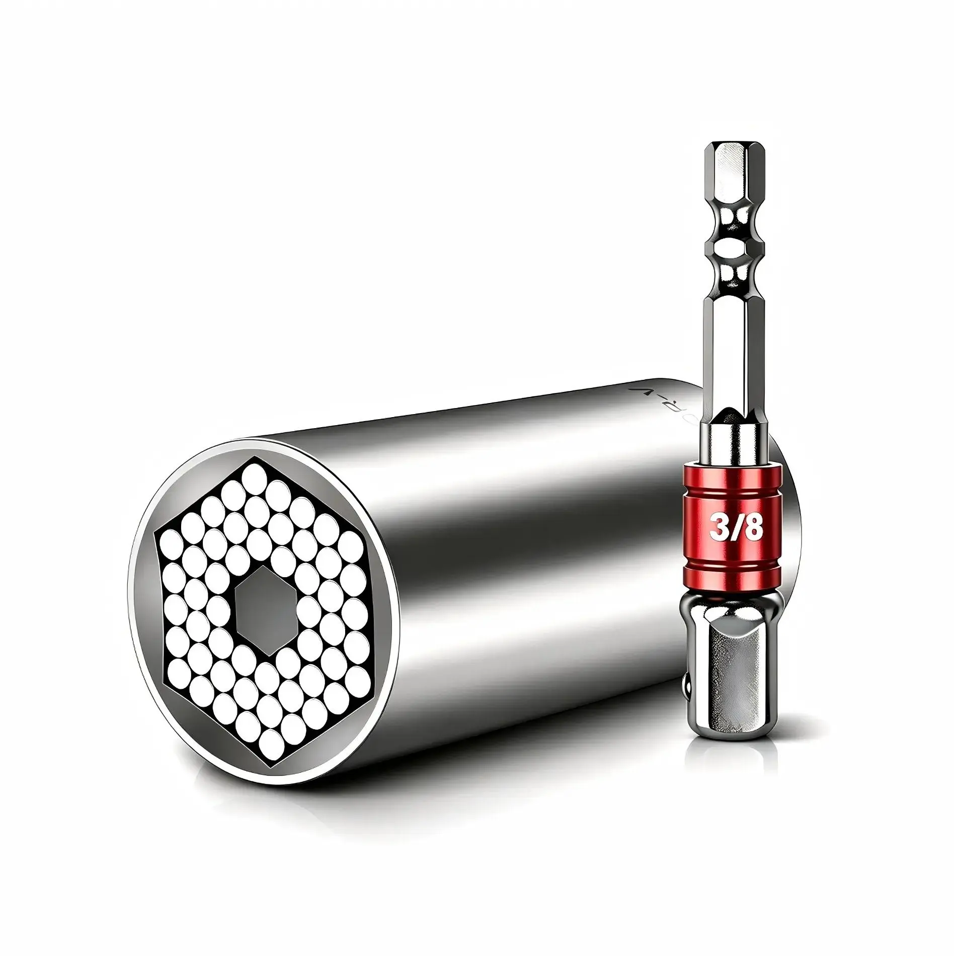 Universal Grip Socket Set (7-19mm) with Power Drill Adapter - Hand Tool Gift for Men, Christmas Stocking Stuffer, Birthday Present for Him