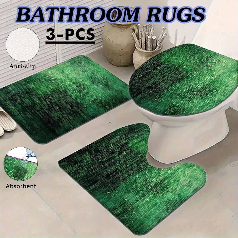 Set of 3 Green Abstract Geometric Rugs for The Bathroom - Non-Slip, Washable Flannel, Bohemian Style Home Decoration, Ideal for Living Room And Dining Room - Machine Washable Bathroom Rug