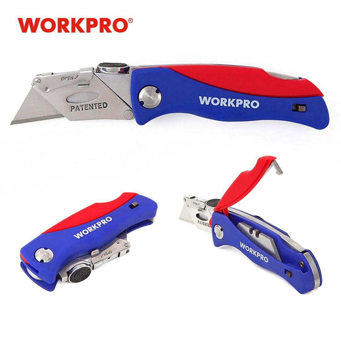 #JumpstartSale WORKPRO Folding Utility Knife, Quick-Change Box Cutter, Blade Storage in Handle with 5 Extra Blades Included #JumpstartSale WORKPRO Folding Utility Knife, Quick-Change Box Cutter, Blade Storage in Handle with 5 Extra Blades Included