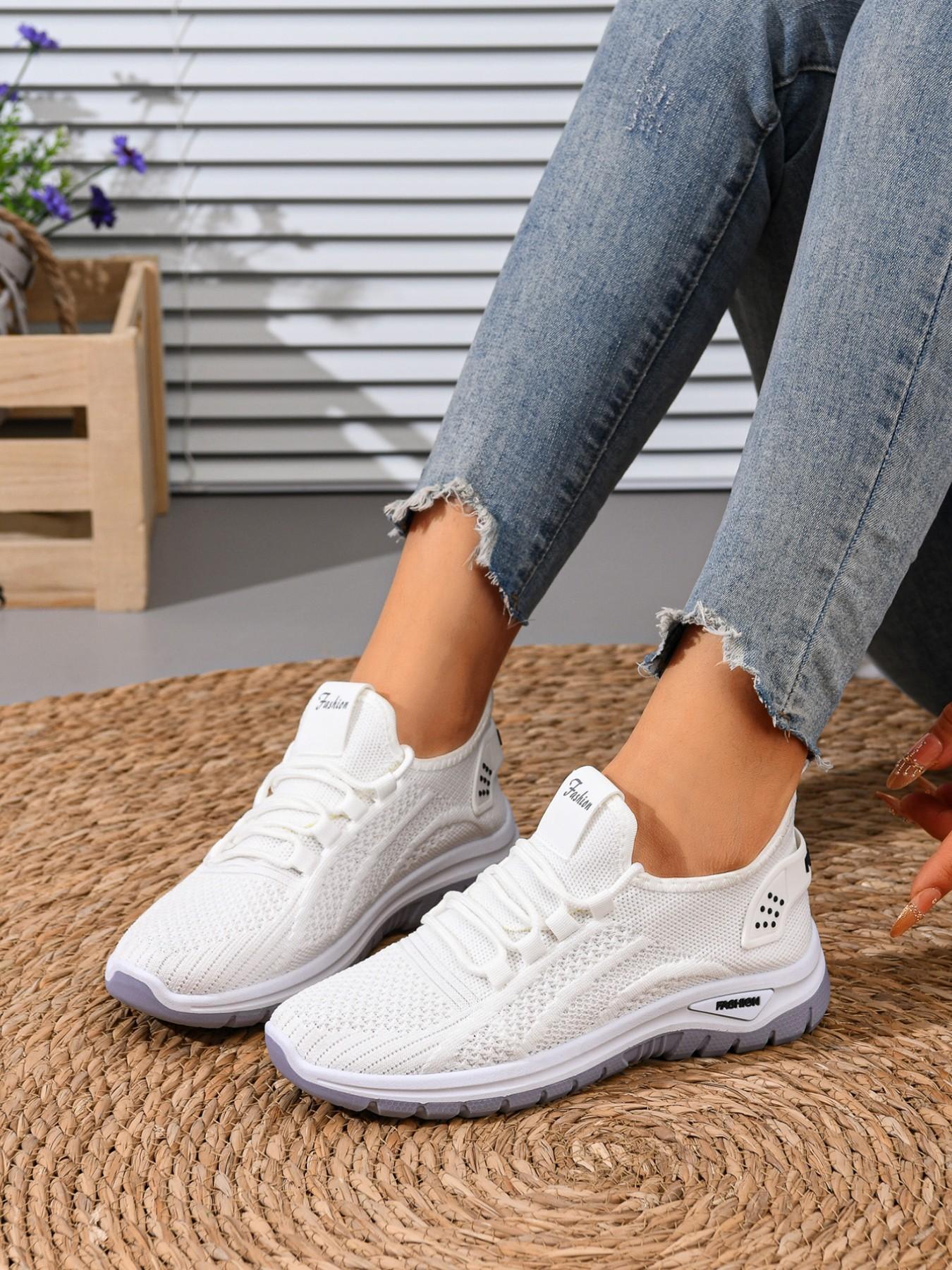 Women's Fashion Slip-On Walking Shoes, Lightweight Flyknit Upper, Casual Daily Wear, All Seasons, Textile Material, PVC Sole