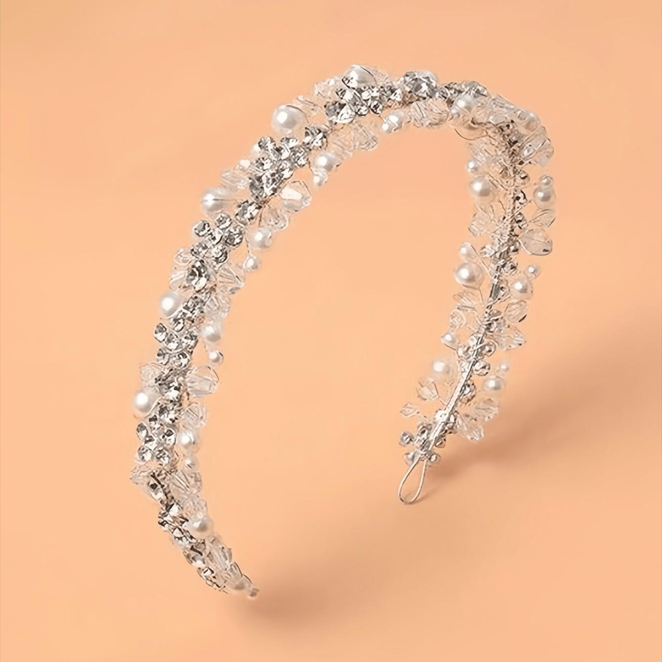 Pearl Rhinestone Flower Alloy Hair Hoop, Sweet Cute Decorative Headband, Luxurious Versatile Bridal Accessory, Perfect for Daily Use and Parties