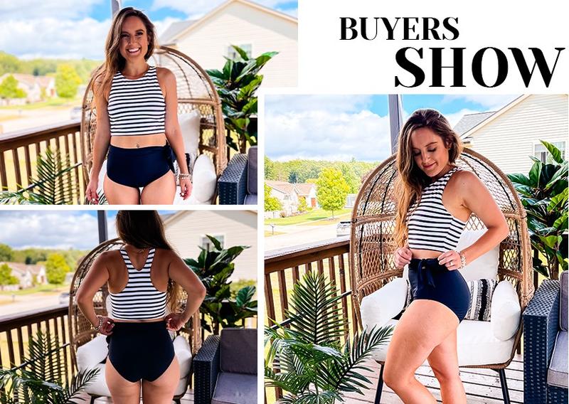 Aqua Eve Women High Waisted Bikini Set Racerback Swimsuit Two Piece Bathing Suit High Neck Swimwear Tankini Outfit Activewear