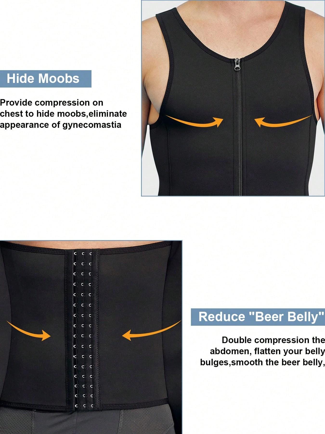 Men Shapewear Slimming Body Shaper Compression Shirt Tank Top With Zipper Underwear For Tummy Control