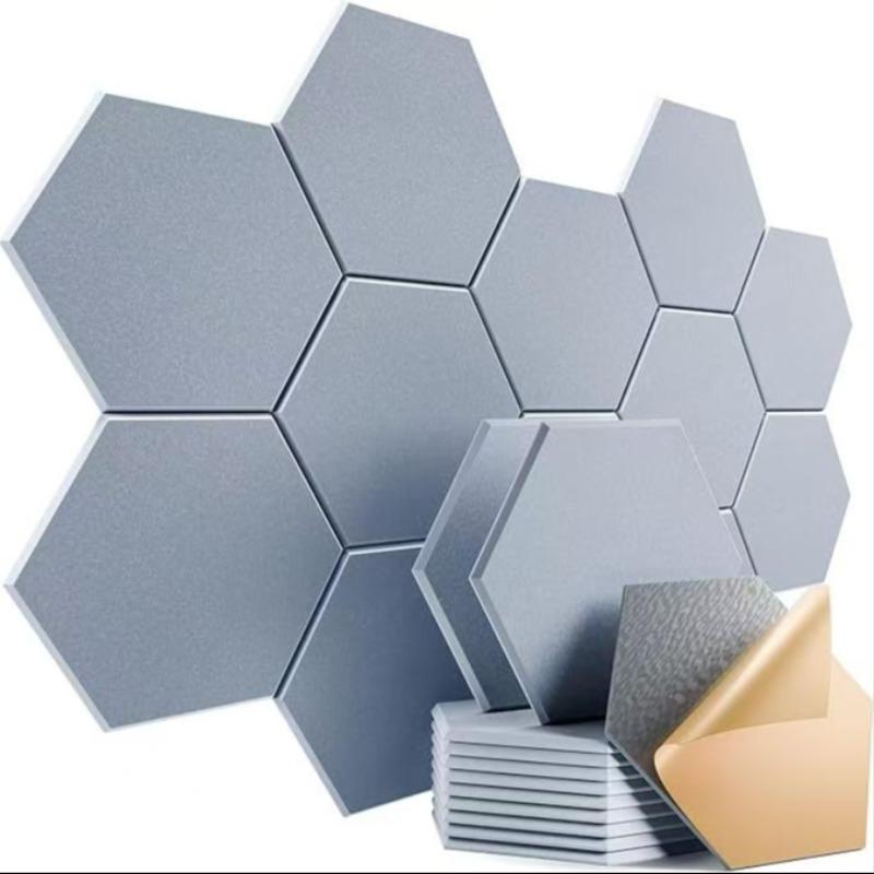 12pcs Hexagonal Self-Adhesive Sound Absorbing Panels, Indoor Noise Reduction Wall Decor, Thick Polyester Fiber, Living Room Decoration