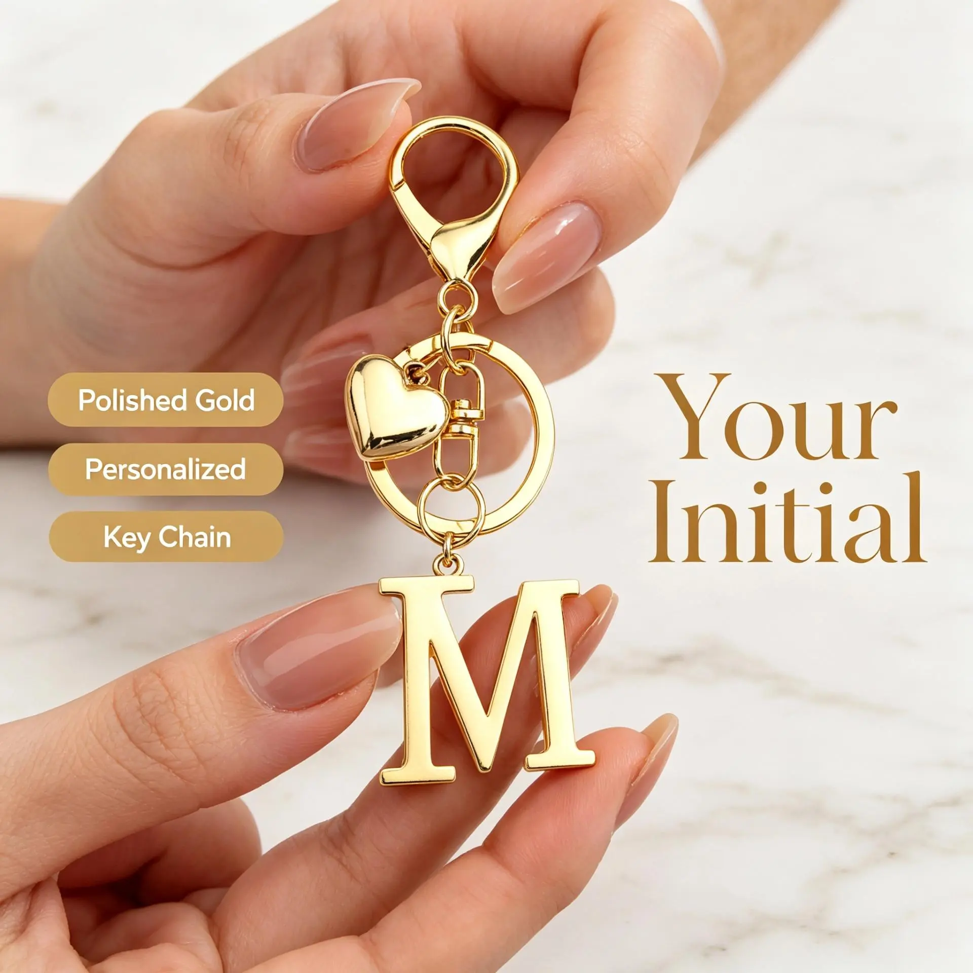 Women's Gold Initial Letter A Keychain - Metal Big Alphabet Charm With Small Heart Pendant, Lobster Clasp Bag Purse Charm Key Ring, Personalized Birthday Gift Accessory, Keychains For Women