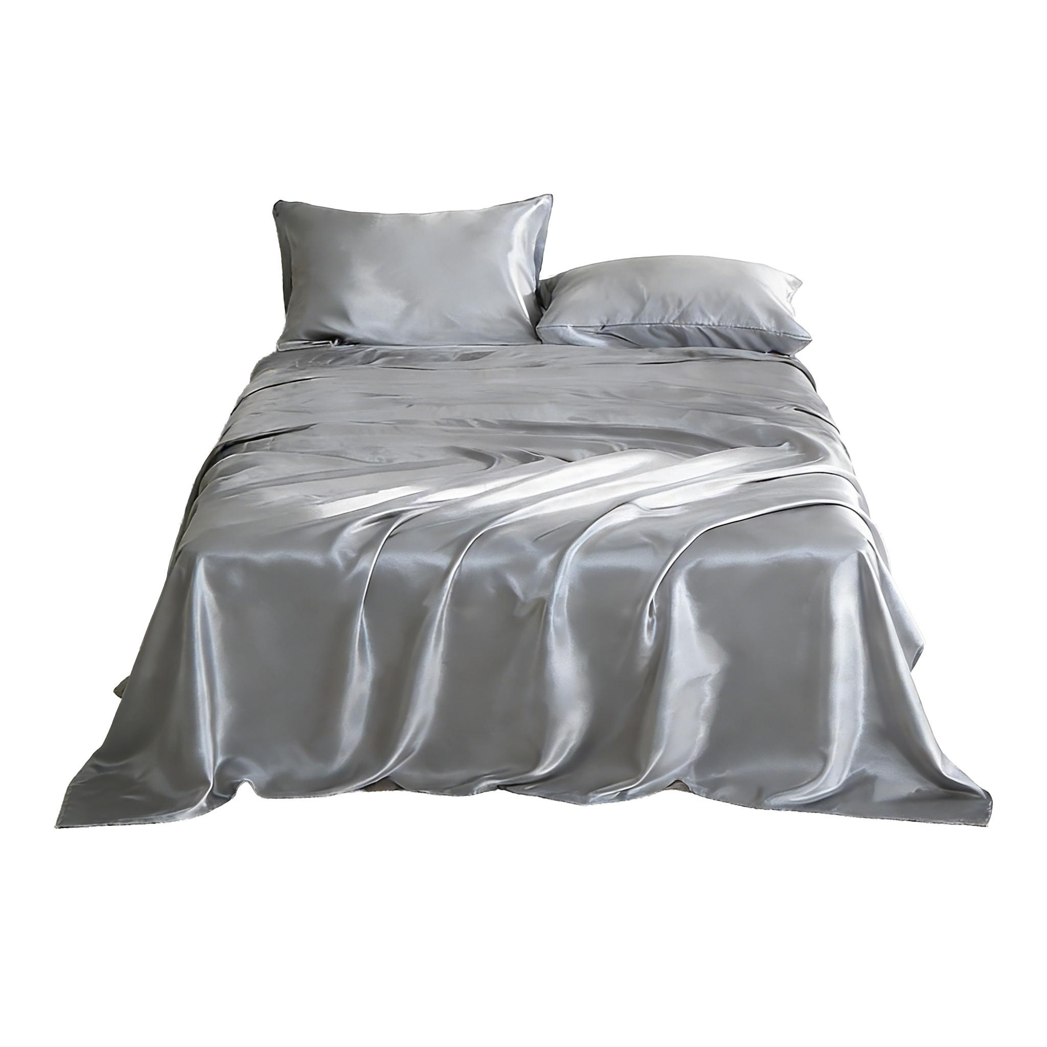 6-piece 100% polyester satin bed sheet set, including (1 fitted sheet + 1 flat sheet + 4 pillowcases), complete bedding set, solid color, machine washable - bedroom essentials, suitable for single, double, king, and queen size beds.