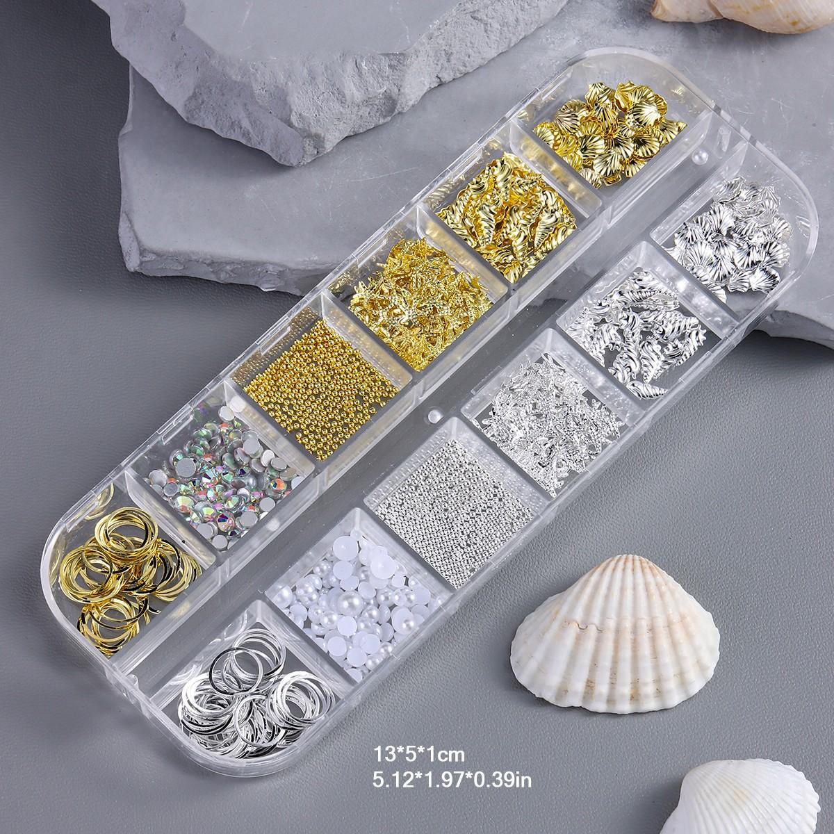 Summer Beach Style Nail Art Accessories, 3D Metal Rivets, Starfish, Shell, Seashell Shapes, Pearl, Caviar Beads, DIY Nail Decoration