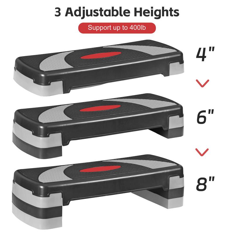 ZENY 30'' Adjustable Workout Aerobic Step Platform W/4 Risers 4’’- 6’’- 8’’, Exercise Stepper Non-Slip, Gray