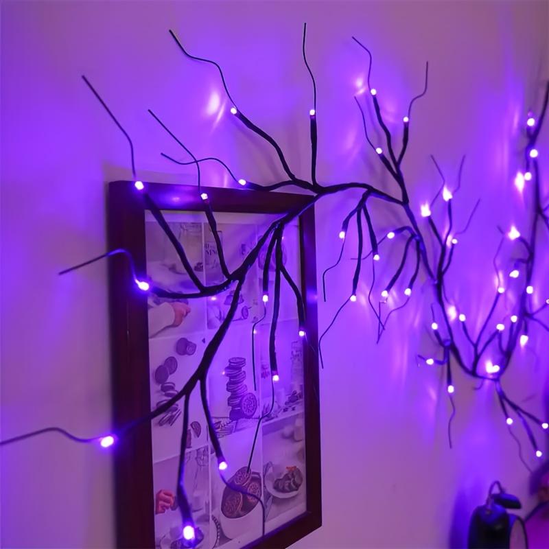 1.8M Purple 54 LED Artificial Willow Vine Light Bendable Branch Design 8 Lighting Modes for Bedroom Living Room Wall Fireplace Halloween Decoration Ghost Theme Party