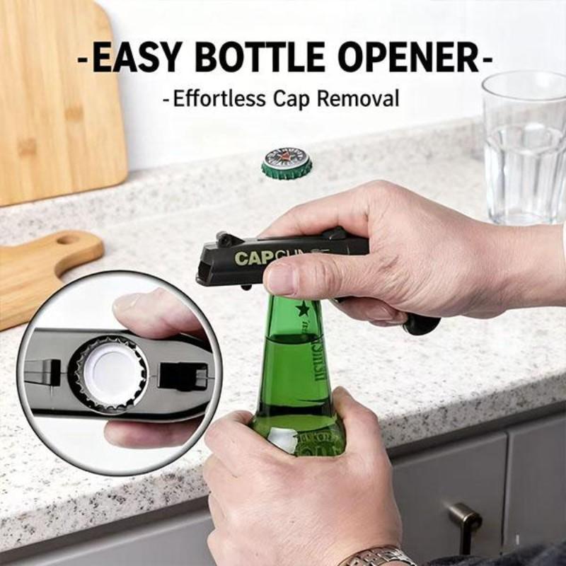 Creative Bottle Opener， Portable Beverage Bottle Opener, Bottle Cap Transmitter, Beverage Cap Launcher, Fun Design，Home Bar Accessories, Kitchen Party Supply Tools, Perfect for Family Gatherings, BBQs, and Outdoor Events