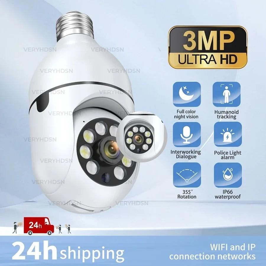 E27 Bulb Full Color Night Vision Auto Human Tracking Zoom Indoor Security Monitor, Wi-Fi Mini Ip Camera for Home Safety