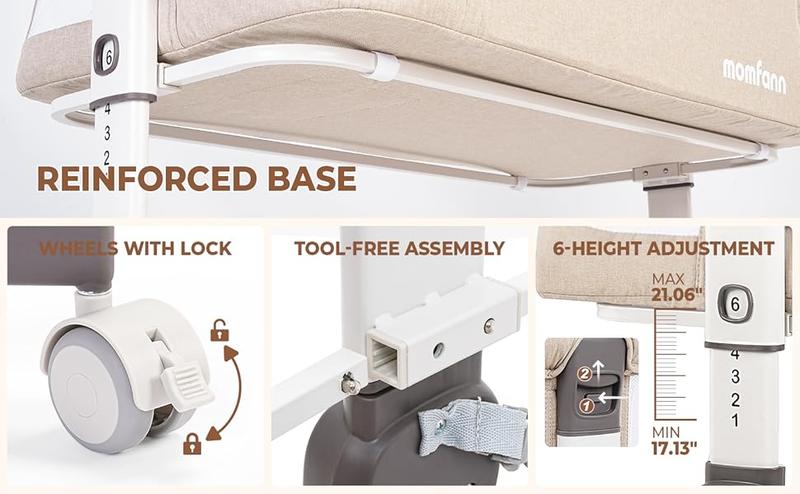 Momfann Baby Bassinet Bedside Sleeper, Upgraded Stability Bedside Crib with Full Mesh Sides, Soft Sheet, 6-Height Adjustment, Storage Basket, Easy Folding Portable Bassinet for Newborns, Oatmeal Momfann Baby Bassinet Bedside Sleeper, Upgraded Stability Bedside Crib with Full Mesh Sides, Soft Sheet, 6-Height Adjustment, Storage Basket, Easy Folding Portable Bassinet for Newborns, Oatmeal