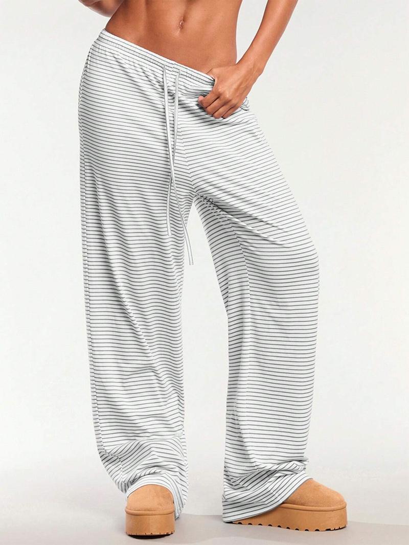 Women's Striped Print Drawstring Waist Pants, Casual Comfy Trousers for Daily Wear, Ladies Bottoms for Fall