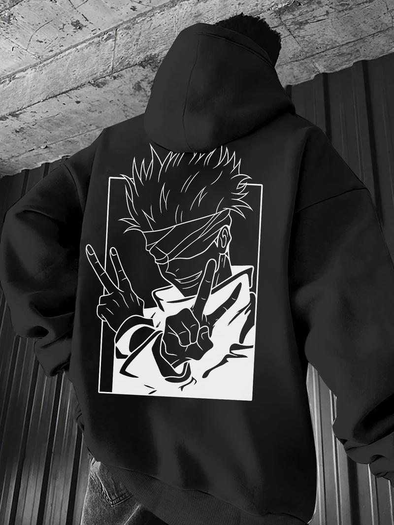 Men's White 'Jujutsu Kaisen Gojo Satoru Black & White Anime Graphic' Oversized Hoodie - Streetwear Anime Casual Pullover, Featuring Iconic Gojo Satoru from Jujutsu Kaisen with Bold Line Art Design, Ideal for Anime Enthusiasts, Graphic Print Hoodie Men's White 'Jujutsu Kaisen Gojo Satoru Black & White Anime Graphic' Oversized Hoodie - Streetwear Anime Casual Pullover, Featuring Iconic Gojo Satoru from Jujutsu Kaisen with Bold Line Art Design, Ideal for Anime Enthusiasts, Graphic Print Hoodie
