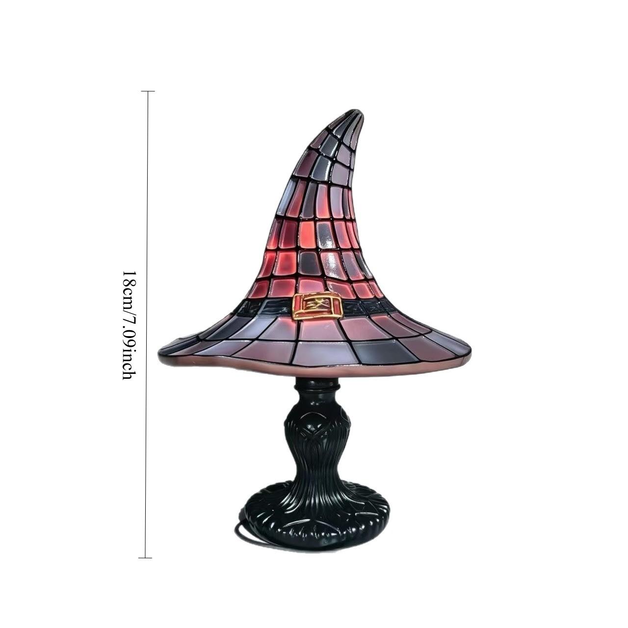 Vintage Stained Glass Witch Hat Lamp, Spooky Glow Nightstand Decor, Gothic Style Gift for Halloween, Unique Home Decoration