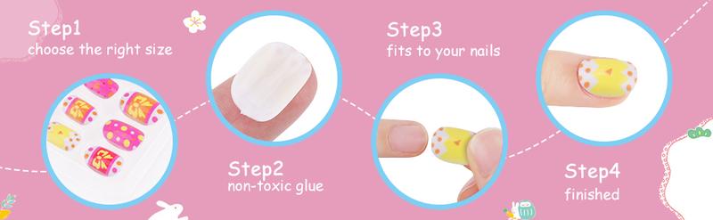 288PCS kids False Nail, Press on Pre-glue Full Cover Candy Pattern Short False Nail Kits with 48PCS Nail Adhesive Tabs, Valentine's Day Lovely Gift for Kids Little Girls Nail Art Decoration