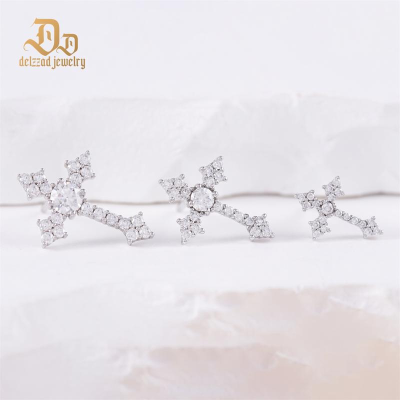 Delzzad 18K Gold-Plated Cross Prong Stud Earrings Lab-Created Moissanite Stud Earring S925 Sterling Silver Moissanite Jewelry Perfect Birthday Mother’s Day Christmas Gift for Men Women Wedding Set