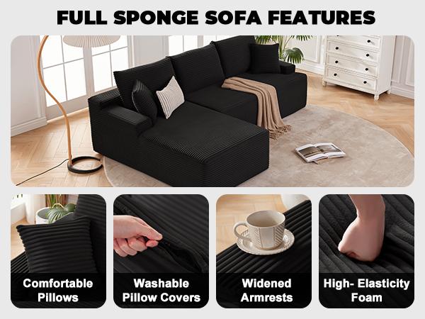 【2 packages shipping】Cloud Sectional Couch, Boneless Sofa for Living Room, Modular Sectional Sofa with Deep Seat, Fluffy Comfy Couch with L-Shaped Chaise, No Assembly Required