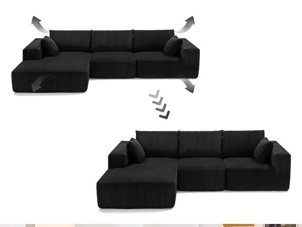 【2 Packages】108” Modular Sectional Sofa, Cloud Sectional Couch with Deep Seat, Modern Modular L-Shape Sofa Couch with Chaise,Upholstered Couches for Living Room Bedroom