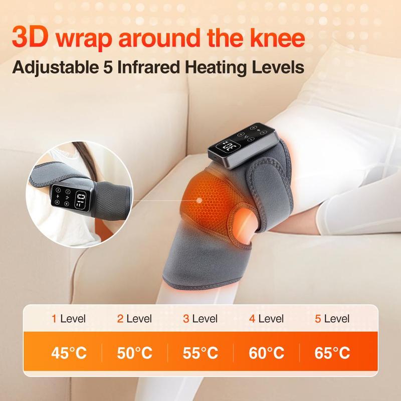 Heated Vibration Knee Pad, 1 Count 5 Level Knee Heating Massager Wrap, Knee Elbow Massage Relaxation Tool for Women & Men, USB Rechargeable Massagers
