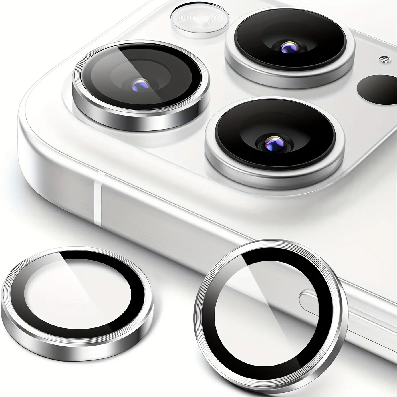 3-Pack Camera Lens Protector for iPhone 17 Pro Max/16 Pro Max/16 Pro/16 Plus/15/14/13/12/11, Strong Adsorption 9H Hardness Tempered Glass Camera Screen Protector Individual Metal Ring Cover, Case Friendly, Anti-scratch