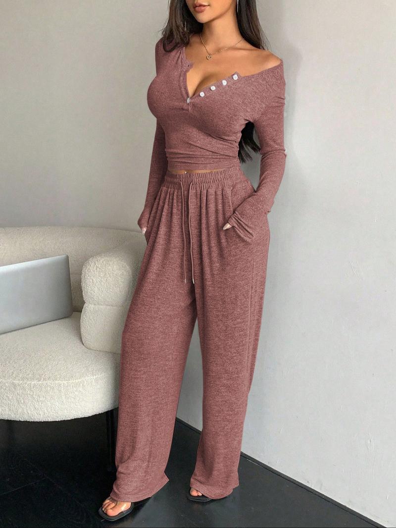 Women's Casual Fall Winter co ord set, Soft Elastic Fabric, Fashionable Two-Piece Sleepwear, Indoor Outdoor Wear, Comfortable Home Clothes