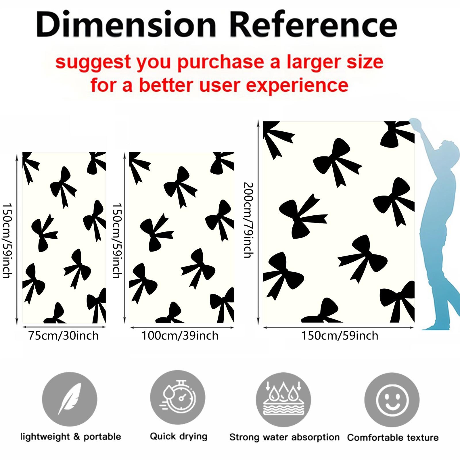 Ballet Core Bow Beach Towel, Cute Soft Skin-friendly Quick Dry, Available in Black White Blue Pink, Ideal for Girls Seaside Vacation Photoshoot