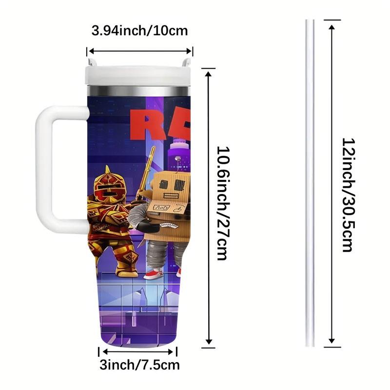 1pc Roblox Adventure 40oz Tumbler, Cartoon Game Character Car Insulated Cup, Slide Handle Large Capacity Straw Cup, Gaming Accessories Travel Mug