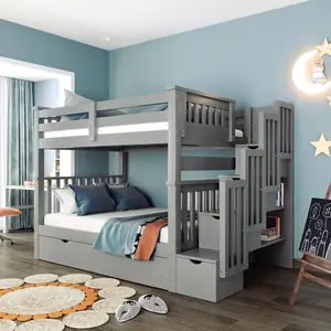 Full Over Full Bunk Bed with Shelves and 6 Storage Drawers, Gray(Old SKU:LT000046AAE)
