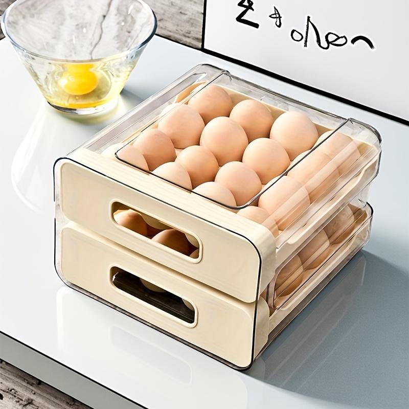Large Capacity Refrigerator Egg Rack, 2 Layer Storage Box for 32 Eggs, Transparent Plastic Egg Tray, Fridge Organizer Container