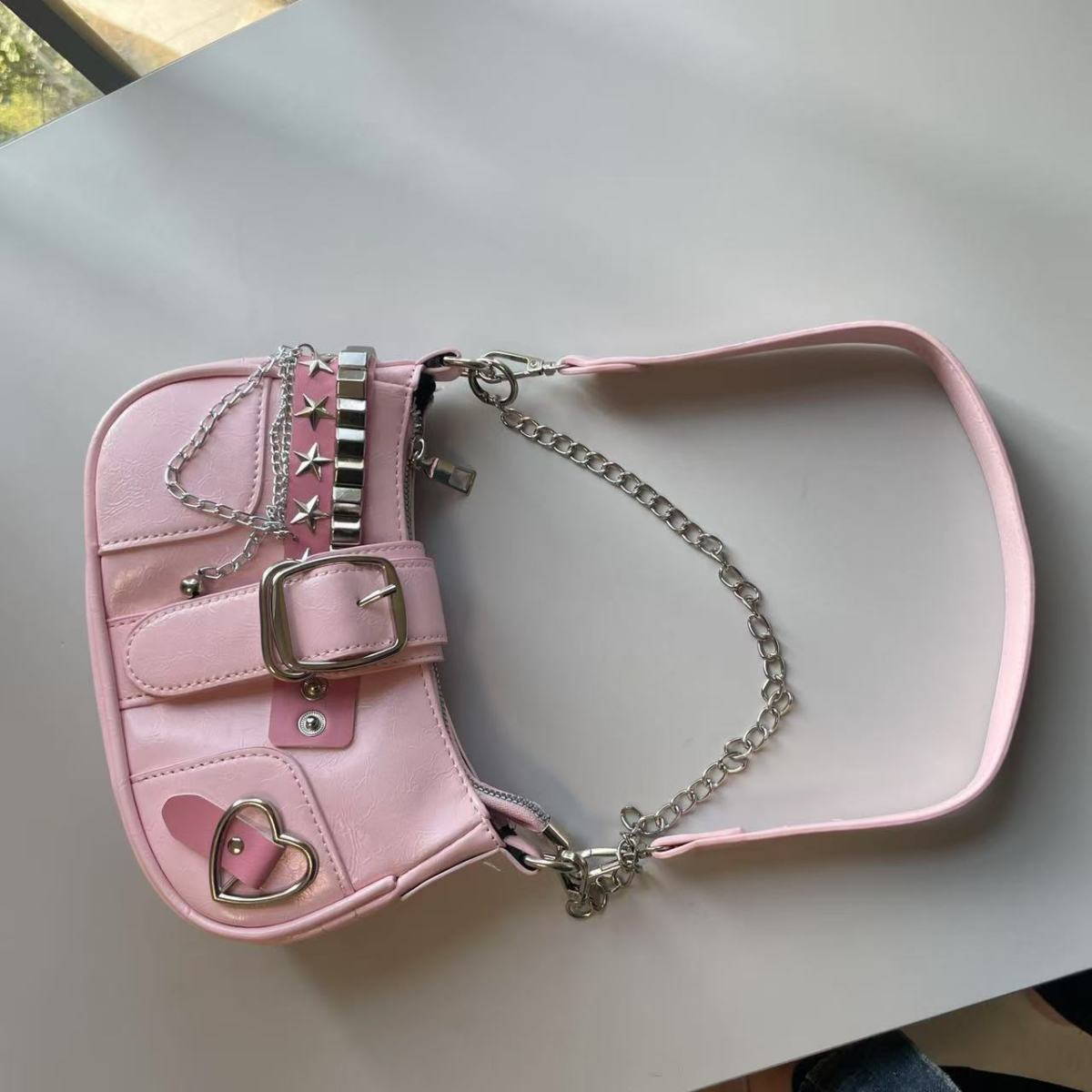 Fashion Hot Girls Square Shoulder Bags Retro Rivet Star Women's Underarm Bag Sweet Pu Leather Female Chain Handbags Pink Purse