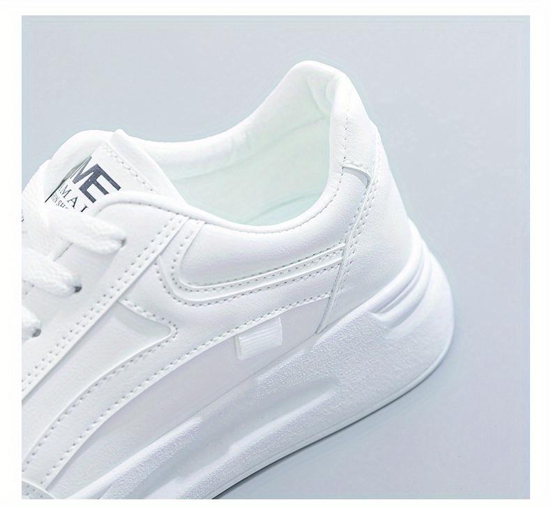 Women'S Platform Skate Shoes, Versatile Height Increasing Lace Up Low Top Shoes, Outdoor Walking White Shoes Plus Size