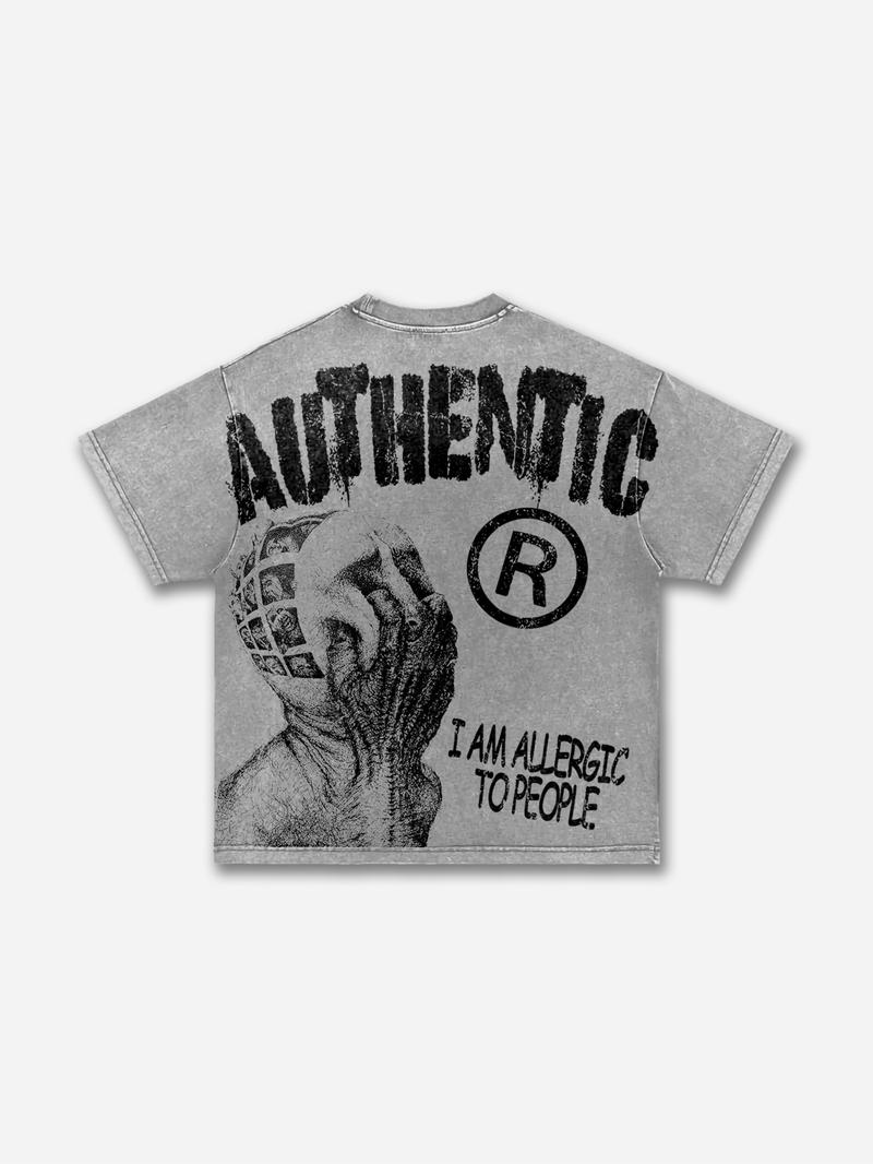 Sopula Studio Men Vintage I Am Allergic To People Graphic Acid Wash Casual Streetwear gray Tshirt