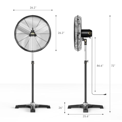 ROVSUN 30'' Industrial Heavy Duty Standing Fan, 8600CFM High Velocity Pedestal Fan with One-touch Oscillating Function, Adjustable Height, for Shop, Workshop, Garage, UL Listed, Black, 220W