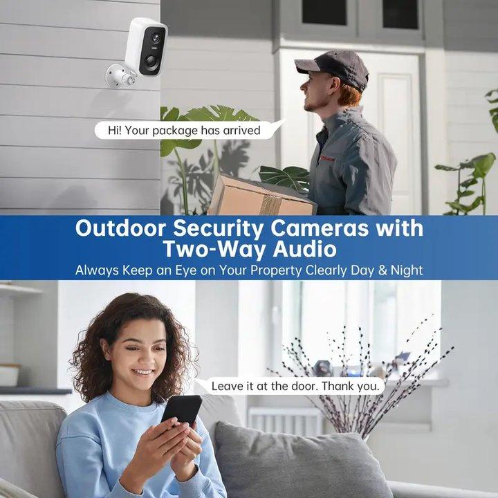 Solar Security Camera Wireless Outdoor/Indoor,  Battery Rechargeable Waterproof Continuous Power, Color Night Vision, SD Card/Cloud Storage