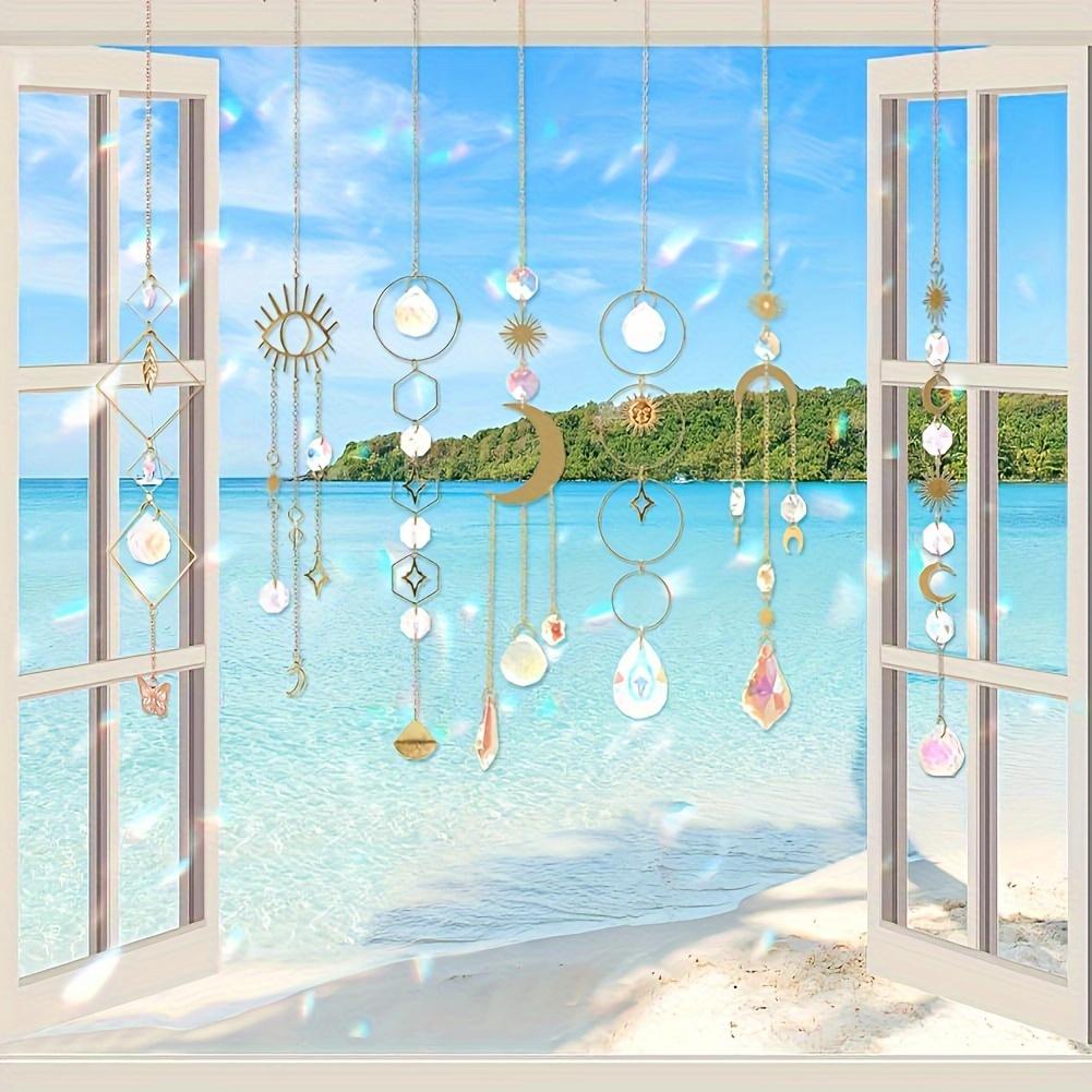 10 Piece Lotus Colorful Crystal Sun Catcher Set, Chain Pendant Decoration, Hanging Crystal Prism Rainbow Maker for Windows Indoor Use