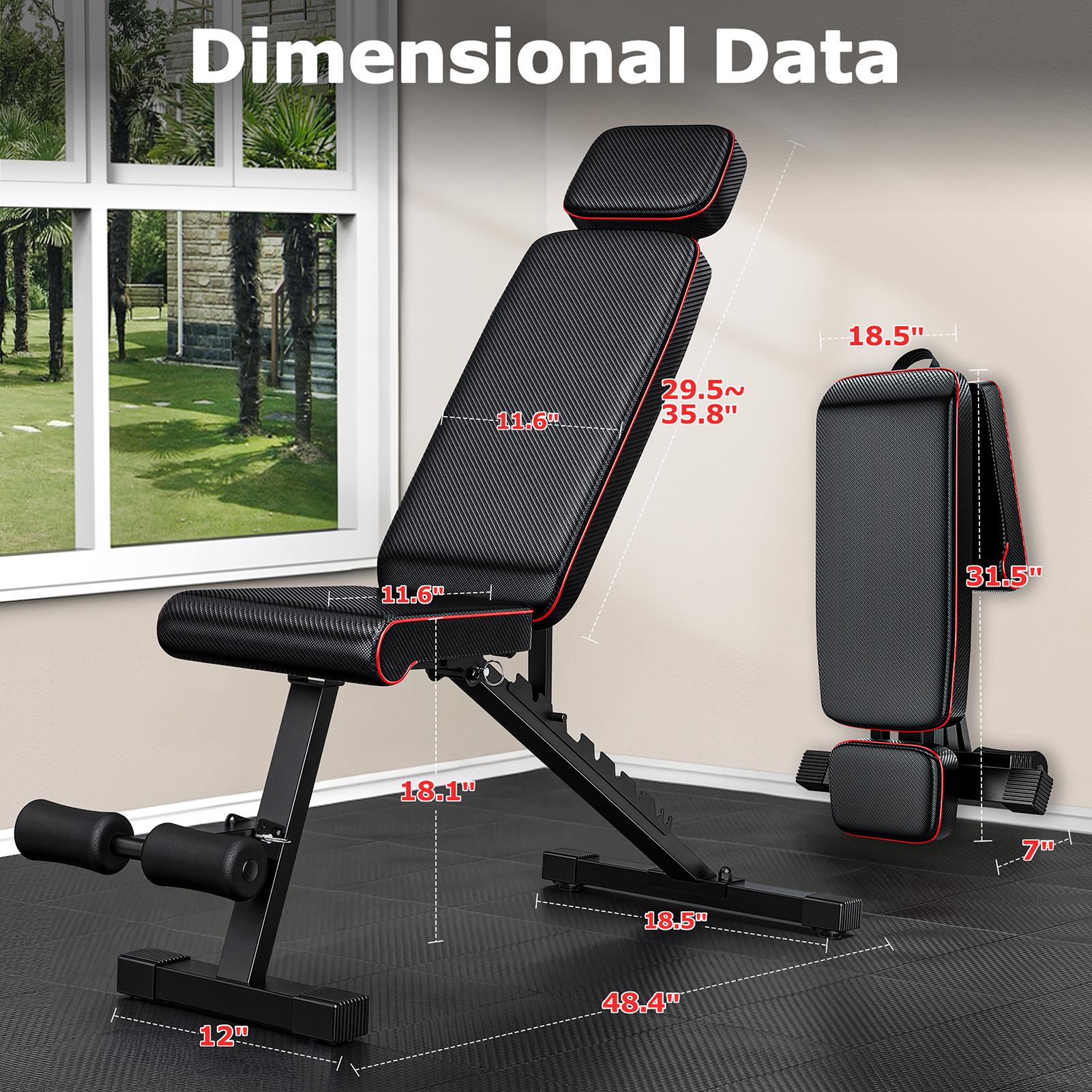 Adjustable Weight Bench with Leg Extension and Preacher Pad- Workout Bench Press for Home Gym, Foldable Incline Decline Sit up Exercise Bench for Full Body Strength Training