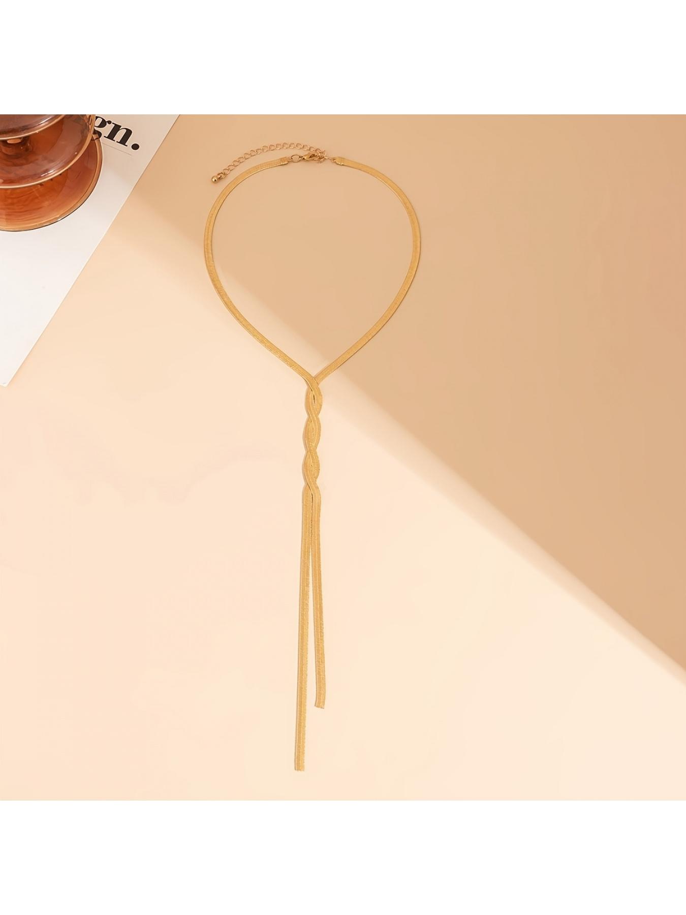 1 Piece Simple Handmade Flat Snake Chain Long Tassel Necklace - Fashion Jewelry Gift for Mom, Wife, Girlfriend & Best Friend