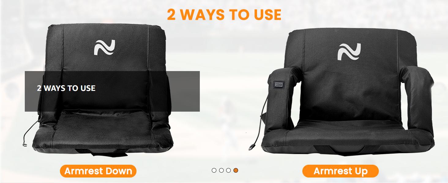 SLSY Heated Bleacher Seat with Battery, Heated Stadium Seats 6 Reclinng Positions and 3 Levels of Heat Heated Stadium Chair with Back & Arm Support