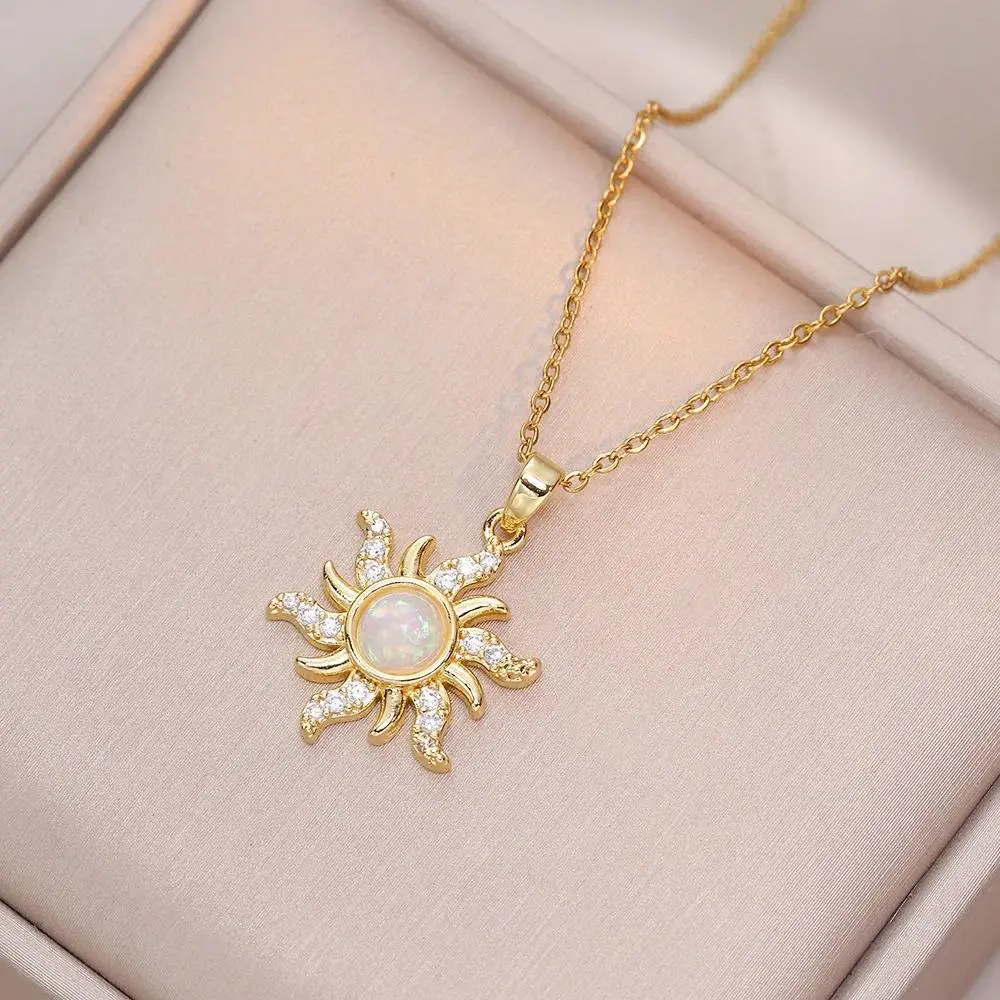 Sun Necklace Woman Jewelry Fashion Wedding Party Accessories Gold Plated Opal Sun Pendant ,Rapunzel Gift
